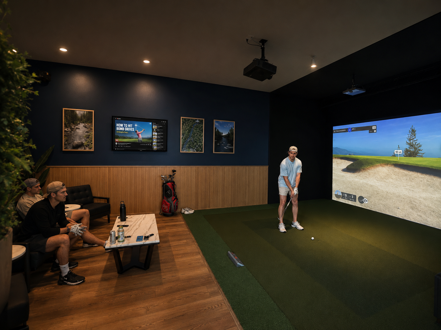 Golfers competing in weekly tournament at TrkHaus Golf Club indoor simulator Boise Idaho
